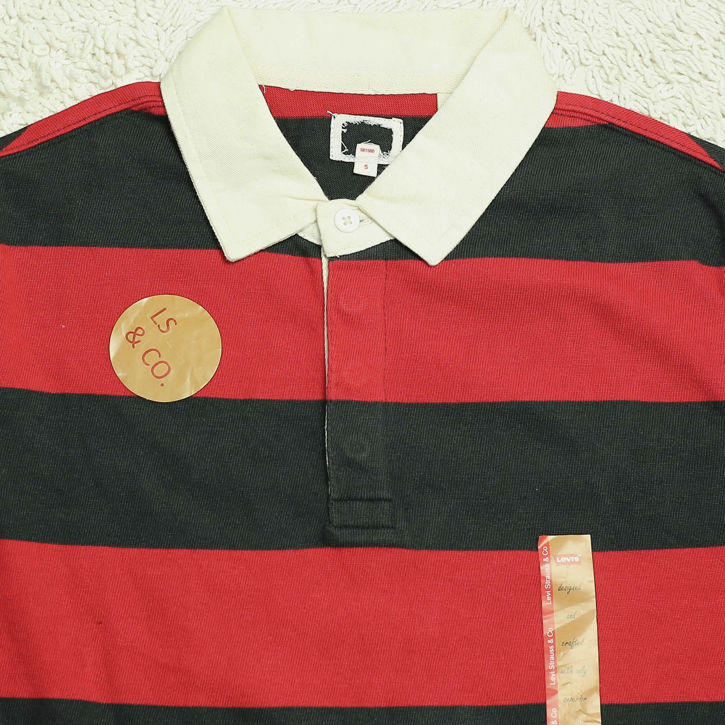 Lv - Polo (Men) T Shirt Red & Black Thick Stripes With White Collar