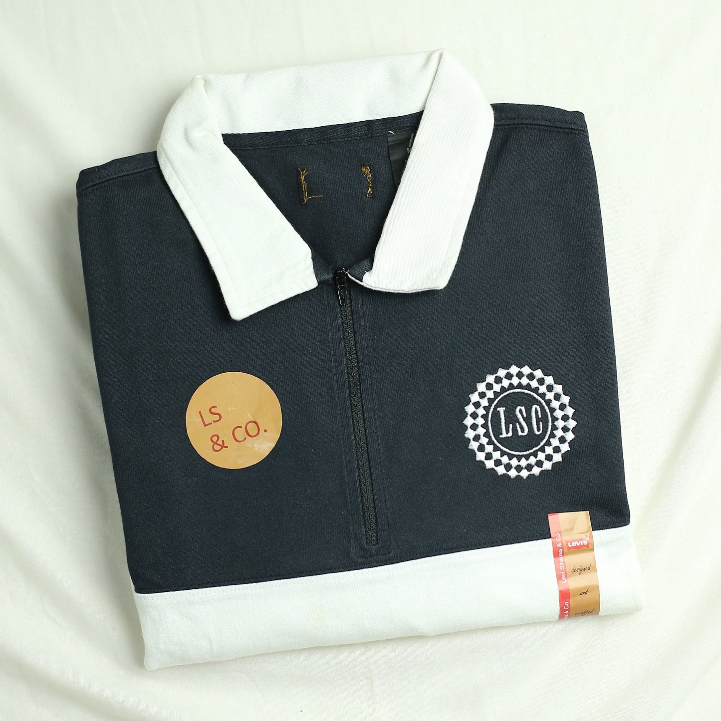 Lv&Sc - Polo (Men) Black With White Thick Striped & Embroidered Logo T Shirt