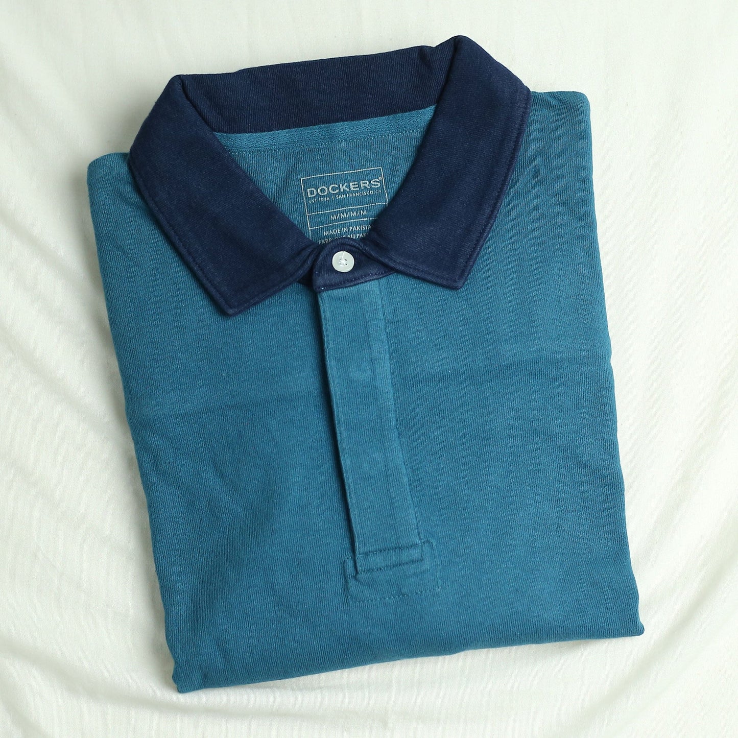 Dk - Polo (Men) T Shirt - Teal Green With Navy Blue Collar