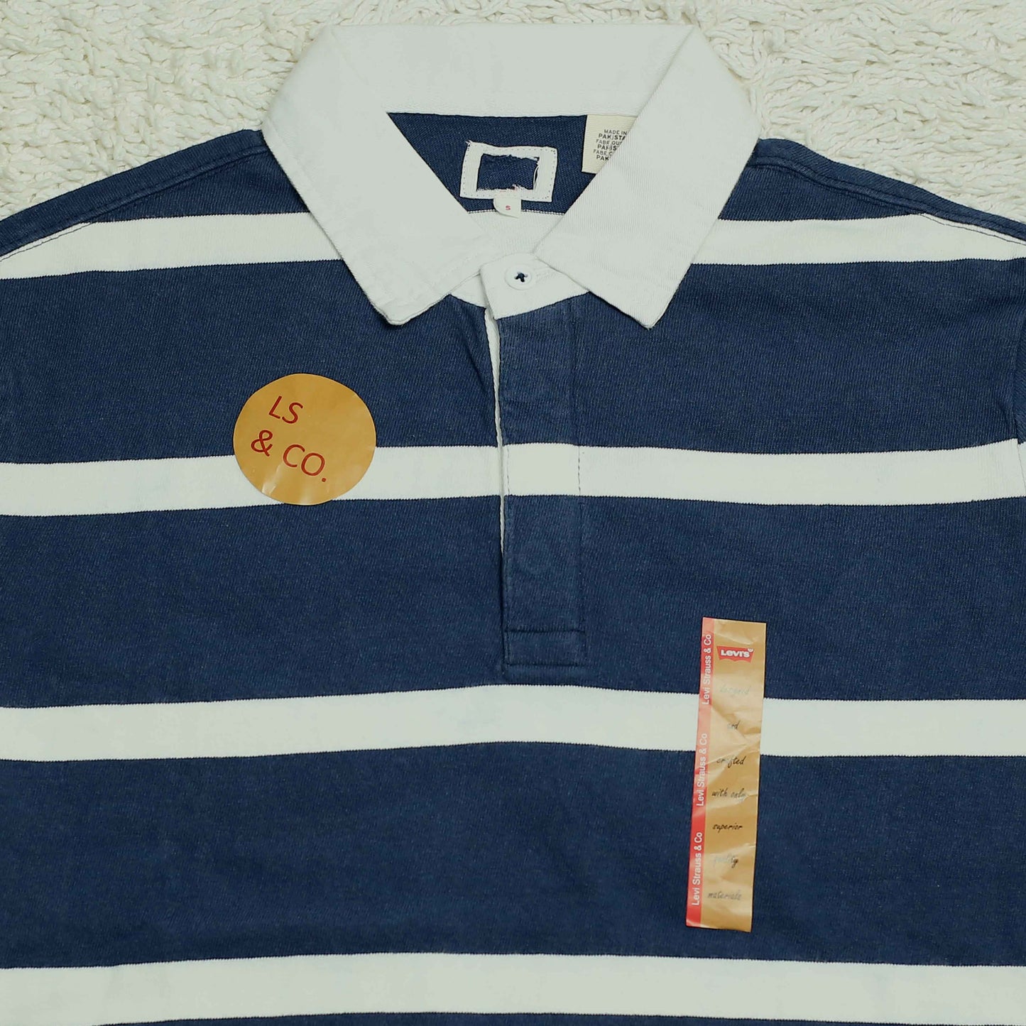 Lv - Polo (Men) T Shirt Navy Blue Thick Stripes With White Collar