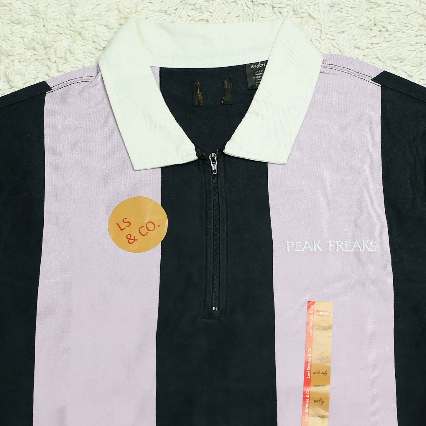 Lv - Polo (Men) T Shirt - Black & Purple Thick Stripes With White Collar