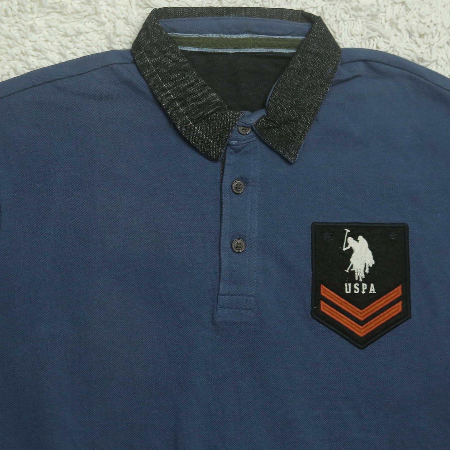 (MINOR FAULT) Uspa - Polo (Men) Blue With Black Bottom & Embroidered Logo - T-Shirt